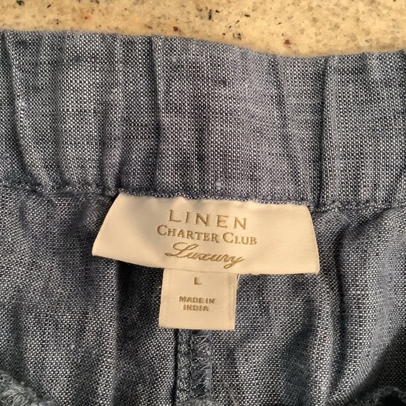 Charter Club Luxury Blue Linen Pants Size Large Drawstring Waist - Picture 3 of 6